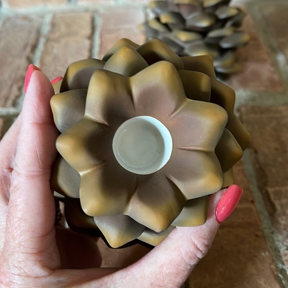 PartyLite Ceramic Pine Cone Taper Candle Holders Set of 2 - Picture 3 of 6